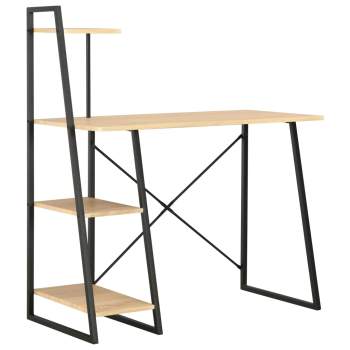 Schreibtisch mit Regaleinheit Schwarz und Eiche 102×50×117 cm 