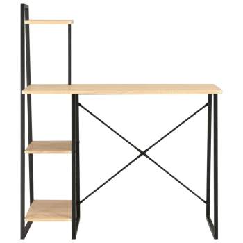 Preview:  Schreibtisch mit Regaleinheit Schwarz und Eiche 102×50×117 cm 