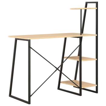 Preview:  Schreibtisch mit Regaleinheit Schwarz und Eiche 102×50×117 cm 