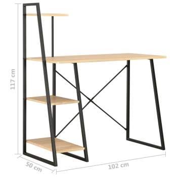  Schreibtisch mit Regaleinheit Schwarz und Eiche 102×50×117 cm 