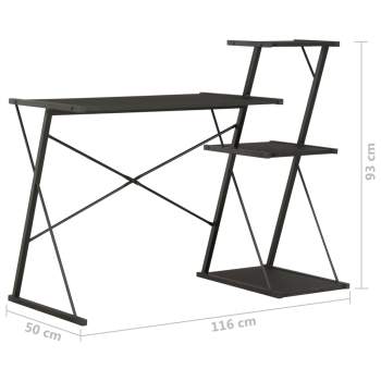  Schreibtisch mit Regal Schwarz 116×50×93 cm