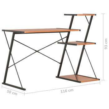  Schreibtisch mit Regal Schwarz und Braun 116×50×93 cm