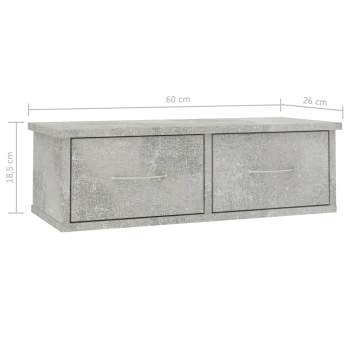  Wand-Schubladenregal Betongrau 60x26x18,5 cm Holzwerkstoff