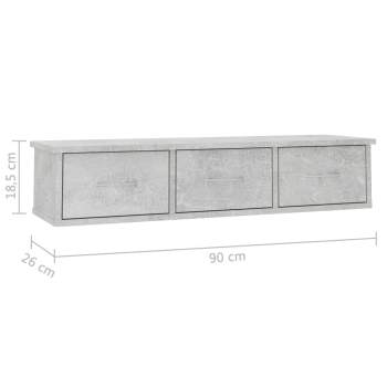  Wand-Schubladenregal Betongrau 88x26x18,5 cm Holzwerkstoff