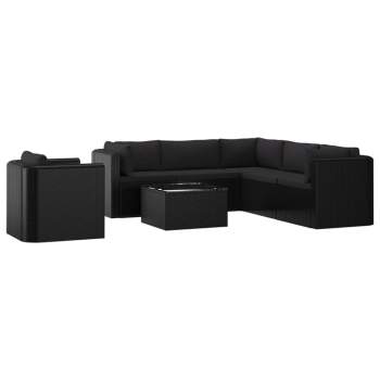  7-tlg. Garten-Lounge-Set mit Auflagen Poly Rattan Schwarz