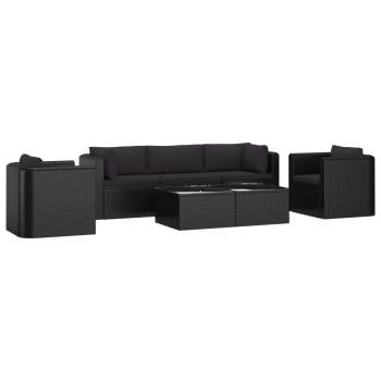 Preview:  7-tlg. Garten-Lounge-Set mit Auflagen Poly Rattan Schwarz