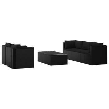Preview:  7-tlg. Garten-Lounge-Set mit Auflagen Poly Rattan Schwarz