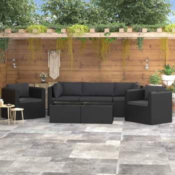  7-tlg. Garten-Lounge-Set mit Auflagen Poly Rattan Schwarz