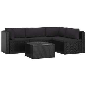  5-tlg. Garten-Lounge-Set mit Auflagen Poly Rattan Schwarz