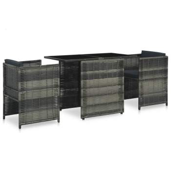  3-tlg. Bistro-Set mit Auflagen Poly Rattan Grau
