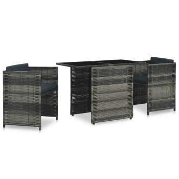 Preview:  3-tlg. Bistro-Set mit Auflagen Poly Rattan Grau