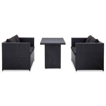  3-tlg. Garten-Lounge-Set mit Auflagen Poly Rattan Schwarz