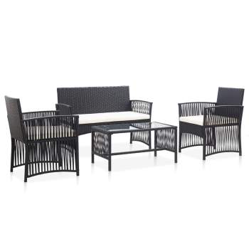  4-tlg. Garten-Lounge-Set mit Auflage Poly Rattan Schwarz