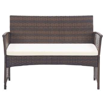  4-tlg. Garten-Lounge-Set mit Auflage Poly Rattan Braun