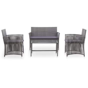  4-tlg. Garten-Lounge-Set mit Auflage Poly Rattan Anthrazit