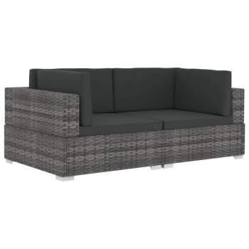 Ecksofas 2 Stk. mit Auflagen Poly Rattan Grau