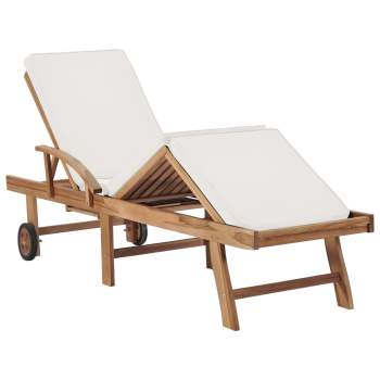  Sonnenliege mit Auflage Massivholz Teak Creme