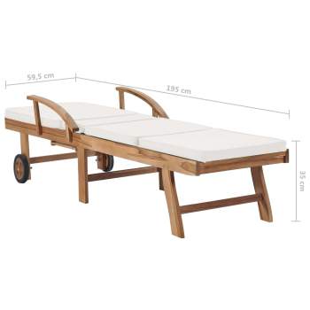  Sonnenliege mit Auflage Massivholz Teak Creme