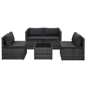  5-tlg. Garten-Sofagarnitur mit Auflagen Poly Rattan Grau