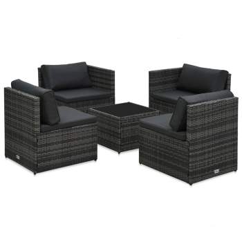 Preview:  5-tlg. Garten-Sofagarnitur mit Auflagen Poly Rattan Grau