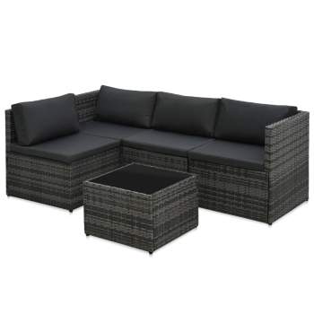 Preview:  5-tlg. Garten-Sofagarnitur mit Auflagen Poly Rattan Grau