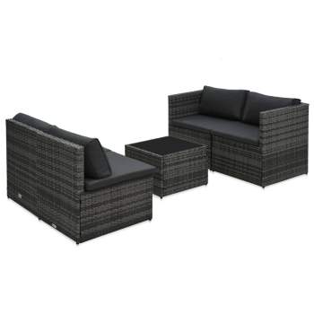 Preview:  5-tlg. Garten-Sofagarnitur mit Auflagen Poly Rattan Grau