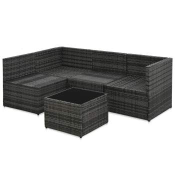  5-tlg. Garten-Sofagarnitur mit Auflagen Poly Rattan Grau