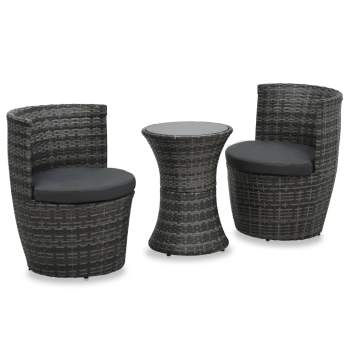  3-tlg. Bistro-Set mit Auflagen Poly Rattan Grau