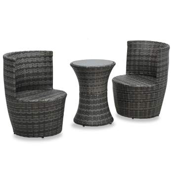  3-tlg. Bistro-Set mit Auflagen Poly Rattan Grau