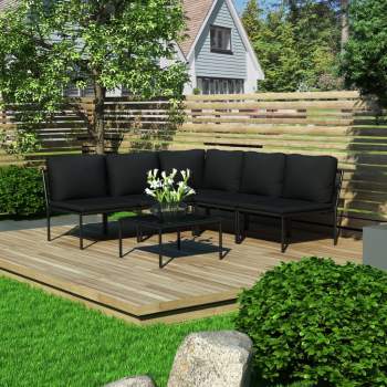  6-tlg. Garten-Lounge-Set mit Auflagen Schwarz PVC 