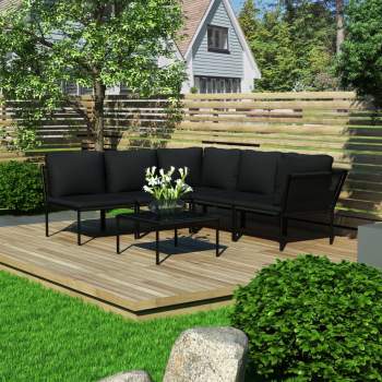  6-tlg. Garten-Lounge-Set mit Auflagen Schwarz PVC 