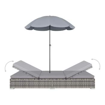  Outdoor-Loungebett mit Sonnenschirm Poly Rattan Grau