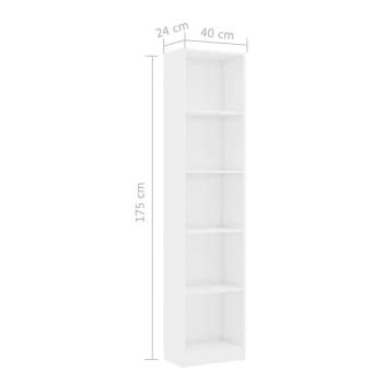  Bücherregal 5 Fächer Hochglanz-Weiß 40x24x175 cm Holzwerkstoff