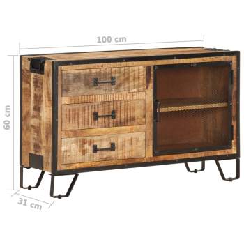  Sideboard 100×31×60 cm Raues Mango-Massivholz 
