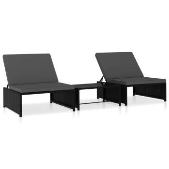  Outdoor-Lehnstühle 2 Stk. mit Tisch Schwarz Poly-Rattan