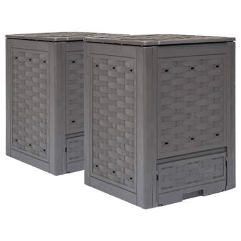  Gartenkomposter 2 Stk. Braun 60x60x83cm 600 L Kunststoff Rattan
