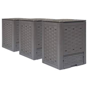  Gartenkomposter 3 Stk. Braun 60x60x83cm 900 L Kunststoff Rattan