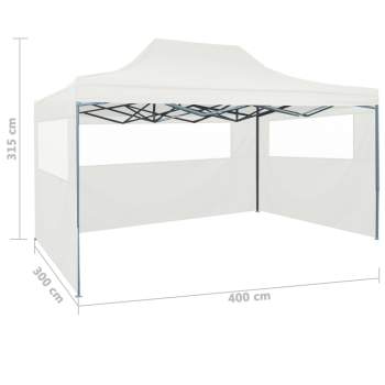  Profi-Partyzelt Faltbar mit 3 Seitenwänden 3×4m Stahl Weiß