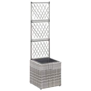  Pflanzkübel mit Rankgitter 1 Topf 30x30x107 cm Poly Rattan Grau