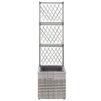  Pflanzkübel mit Rankgitter 1 Topf 30x30x107 cm Poly Rattan Grau