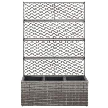  Pflanzkübel mit Rankgitter 3 Töpfe 83×30×130cm Poly Rattan Grau