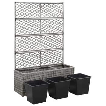  Pflanzkübel mit Rankgitter 3 Töpfe 83×30×130cm Poly Rattan Grau