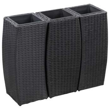  Pflanzkübel 3 Stk. Poly Rattan Schwarz