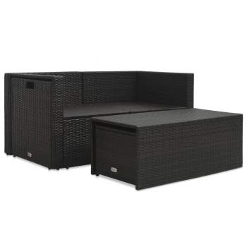  6-tlg. Garten-Lounge-Set mit Auflagen Poly Rattan Schwarz