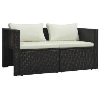  6-tlg. Garten-Lounge-Set mit Auflagen Poly Rattan Schwarz