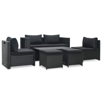  6-tlg. Garten-Lounge-Set mit Auflagen Poly Rattan Schwarz