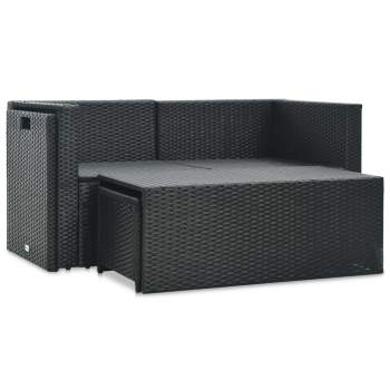  6-tlg. Garten-Lounge-Set mit Auflagen Poly Rattan Schwarz