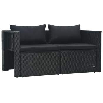  6-tlg. Garten-Lounge-Set mit Auflagen Poly Rattan Schwarz