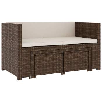  5-tlg. Garten-Lounge-Set mit Auflagen Poly Rattan Braun