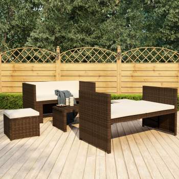  5-tlg. Garten-Lounge-Set mit Auflagen Poly Rattan Braun